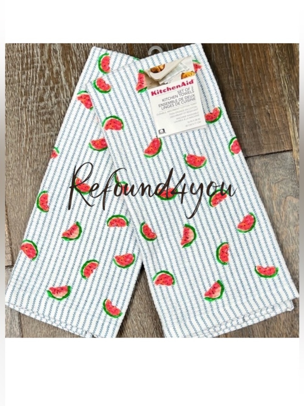 KitchenAid - ‘Watermelon - stripes’ dish towels (2). NWT. Firm!